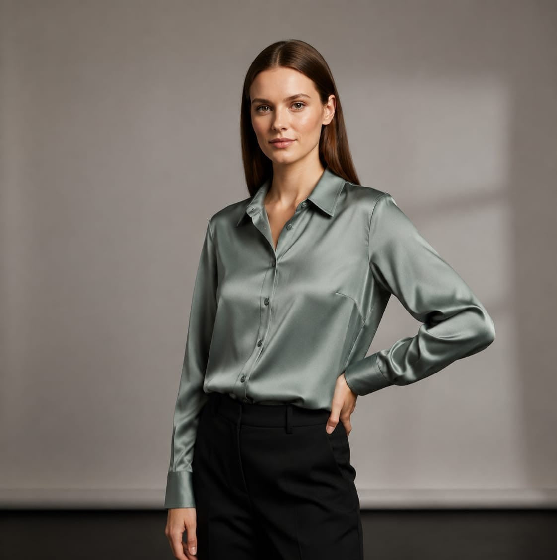 Women's Premium Satin Silk Button-Down Shirt – Long Sleeve