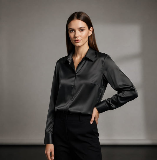 Women's Premium Satin Silk Button-Down Shirt – Long Sleeve