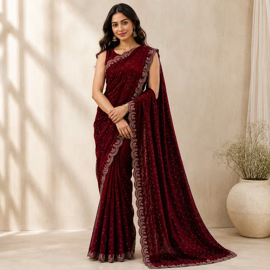 Shimmer Embellished Saree with Scalloped Border