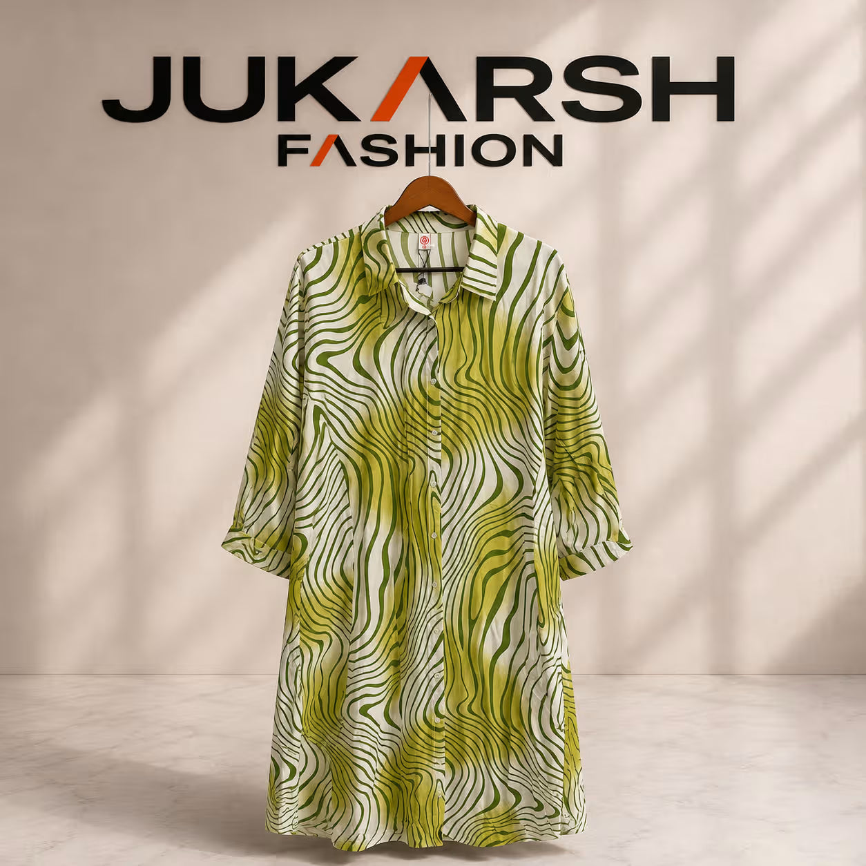 Abstract Wave Print Long Tunic Shirt