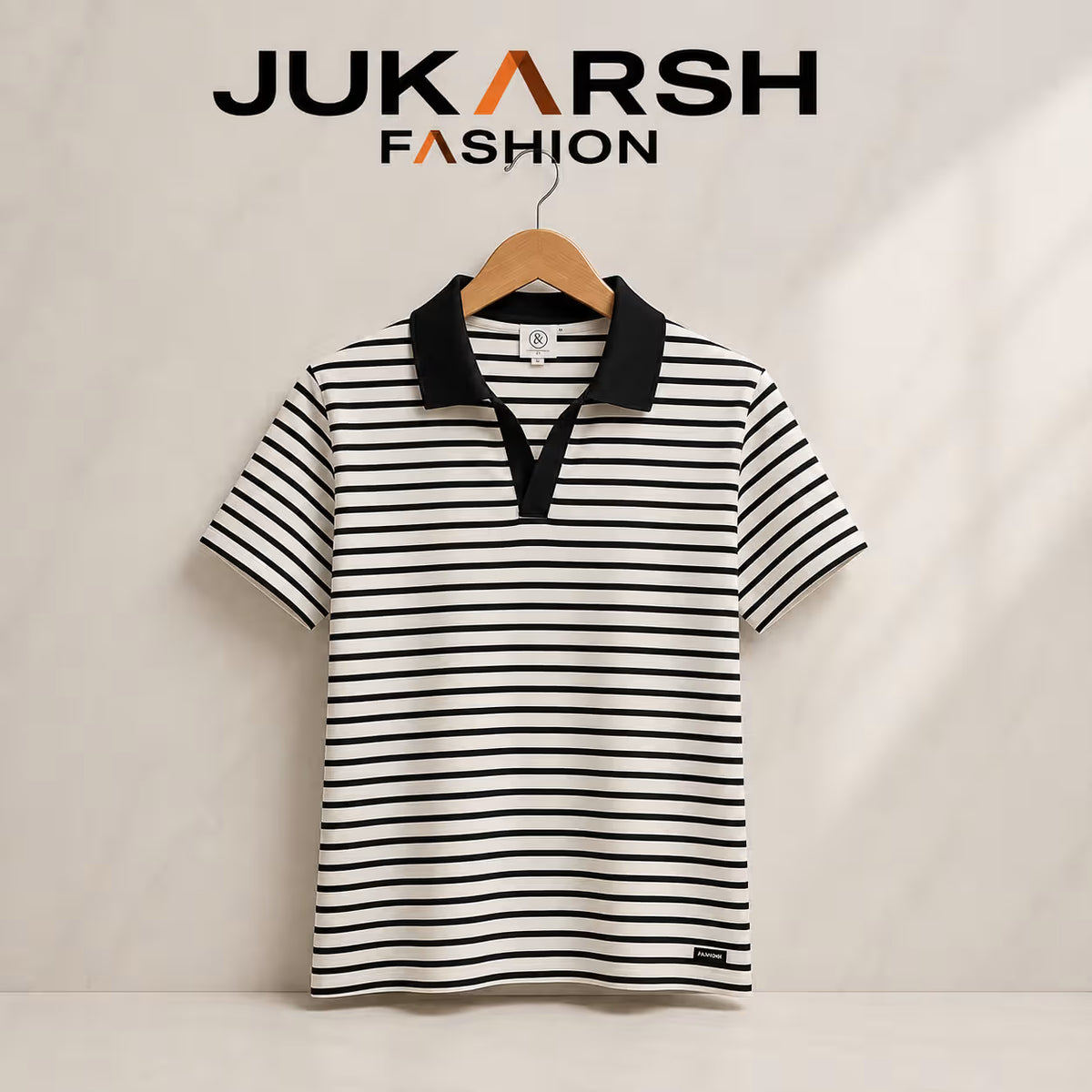 Women's Pink Striped Polo Neck T-Shirt