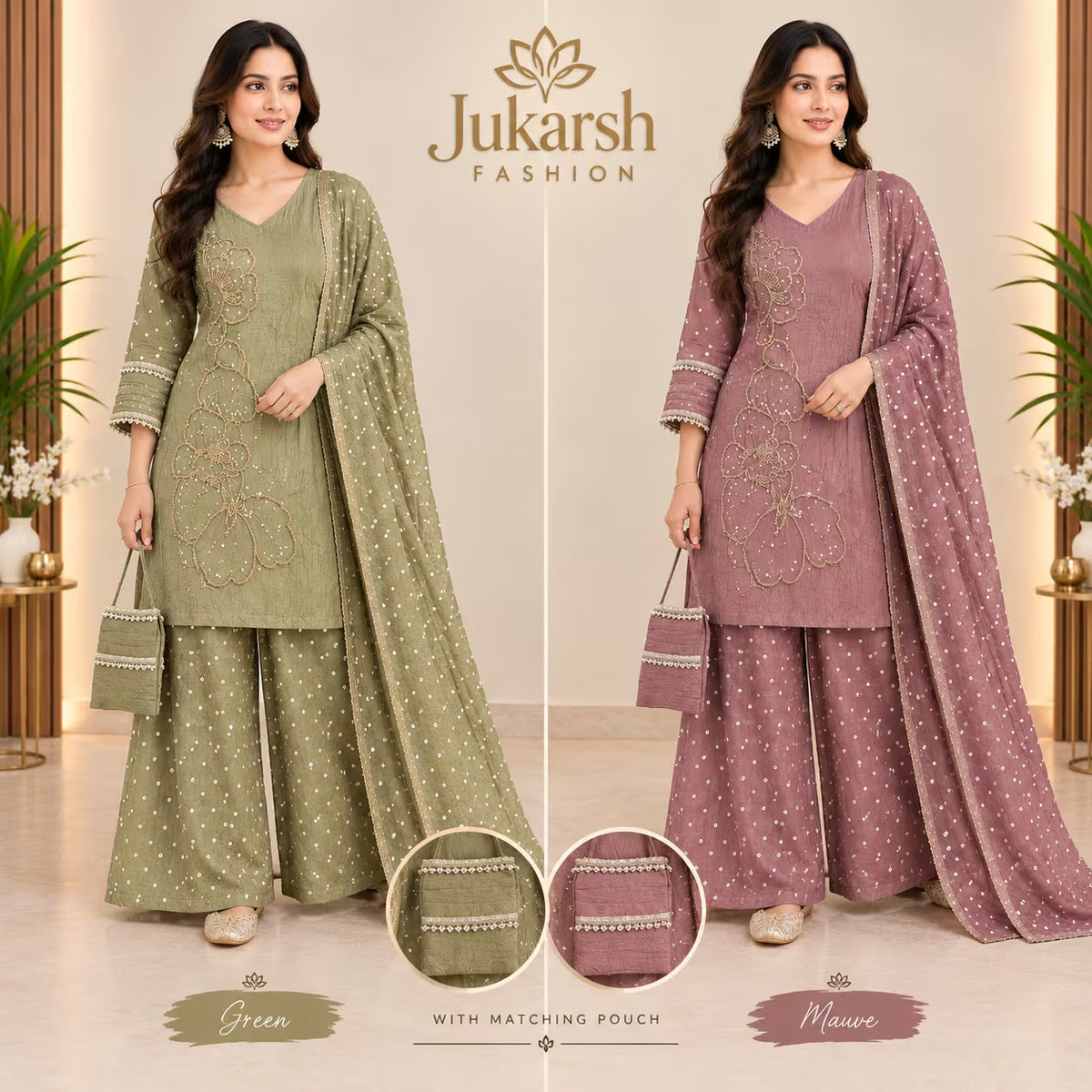 Salsa Festive Wear Embroidered Suit Set with Dupatta & Pouch | Salsa Print Suit for Women