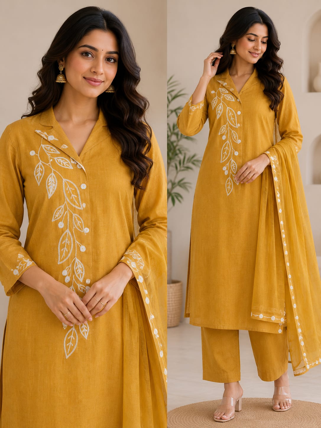 Mustard Yellow Embroidered Kurta Pant Set with Dupatta | Jukarsh