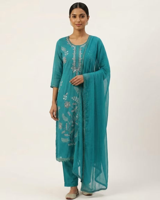 Lakhoji All Over Hand Work Unstitched Suit with Naznin Dupatta