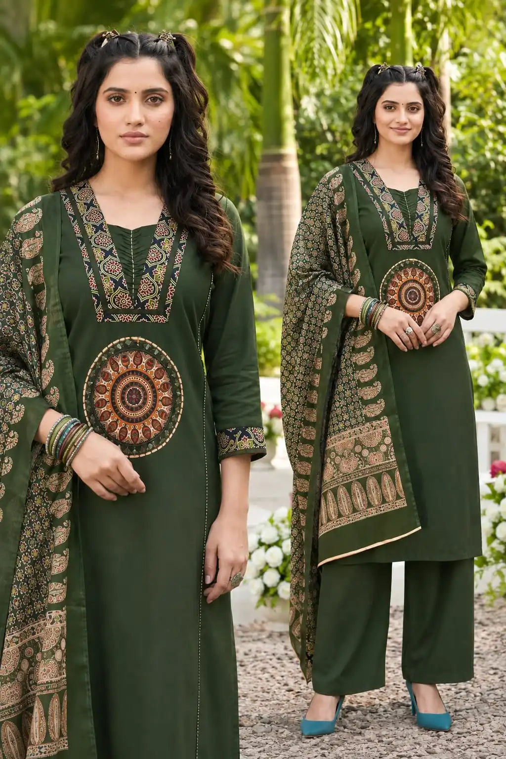 Jukarsh Fashion Dhabbu Cotton 3-Piece Manual Mirror Work Suit