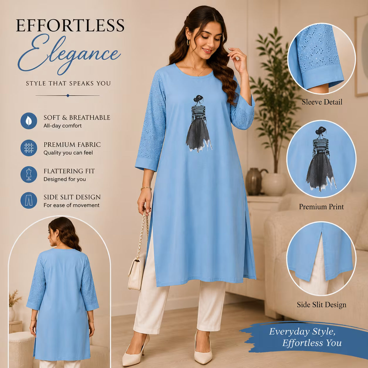 Women's Long Top with Eyelet Sleeves | Jukarsh Fashion 9XL