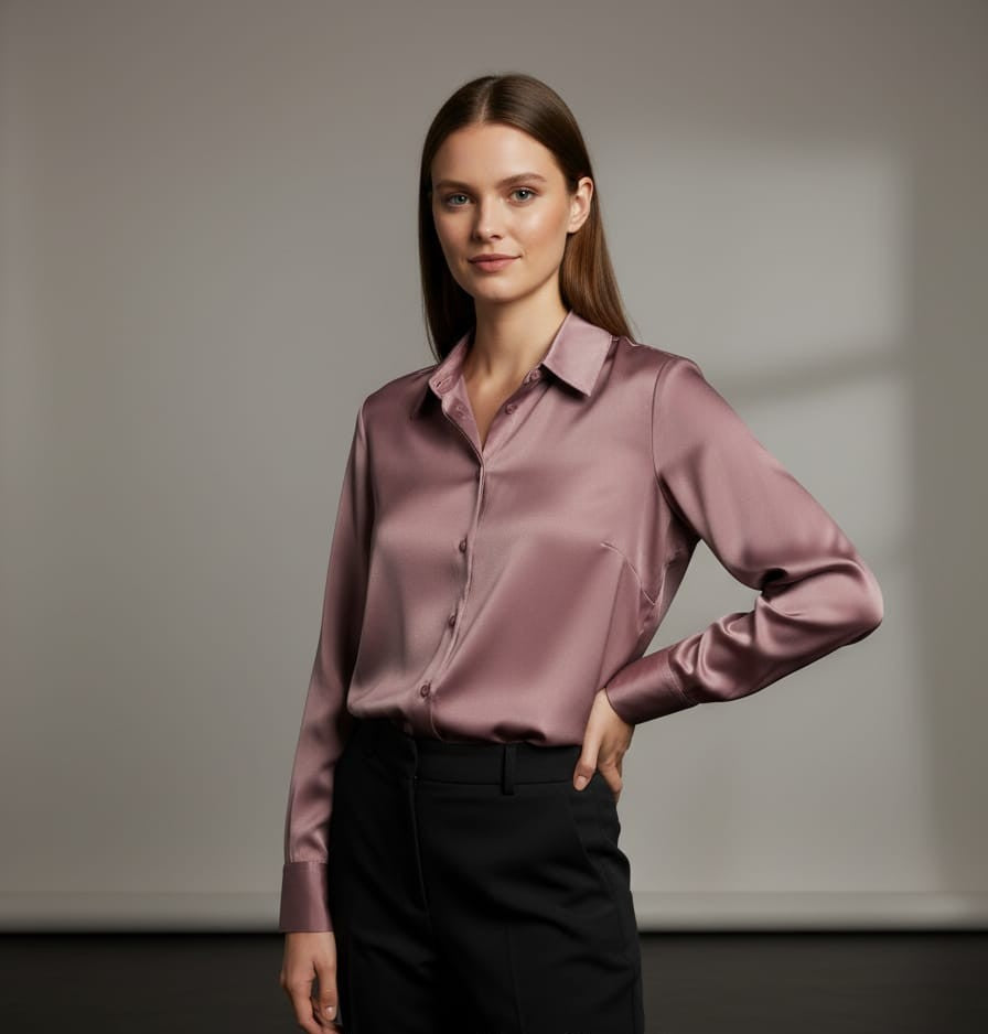 Women's Premium Satin Silk Button-Down Shirt – Long Sleeve