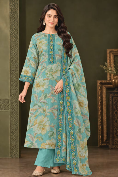 Silk Floral Embroidered Unstitched Suit with Dupatta
