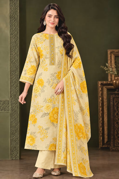 Silk Floral Embroidered Unstitched Suit with Dupatta