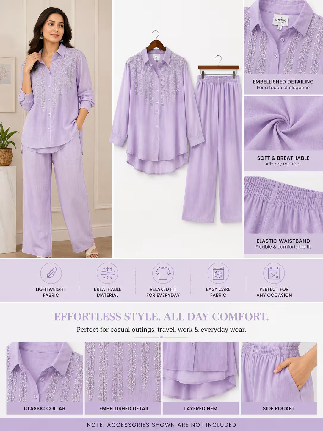 Women’s Embroidered Shirt & Pant Co-Ord Set