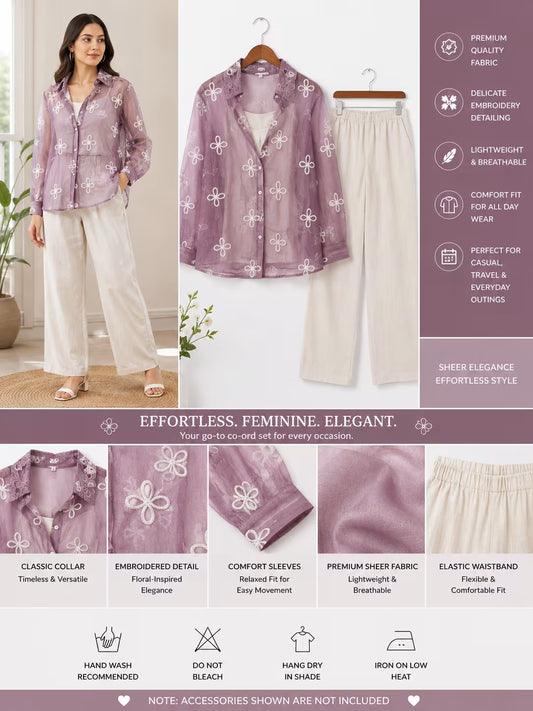 Jukarsh Fashion Women’s Floral Embroidered Shirt with Lace Collar