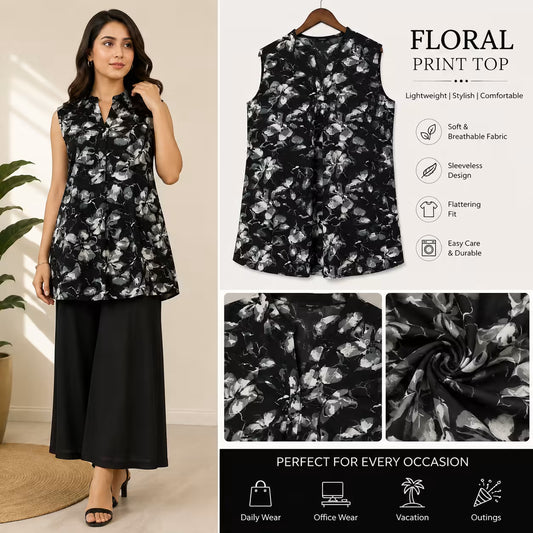 Women’s Black Floral Print Sleeveless Top