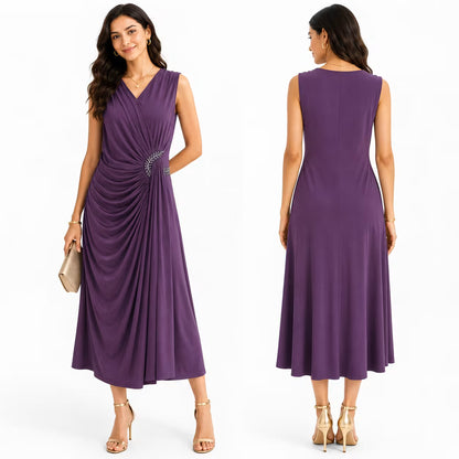 Women’s Draped Midi Dress with Embellished Waist