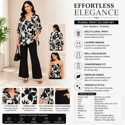 Women’s Black & White Floral 3-Piece Co-ord Set