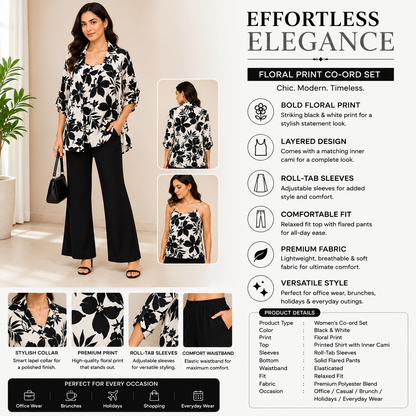 Women’s Black & White Floral 3-Piece Co-ord Set
