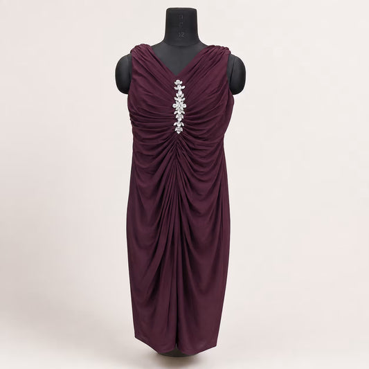 Women’s Plum Ruched Embellished Midi Dress