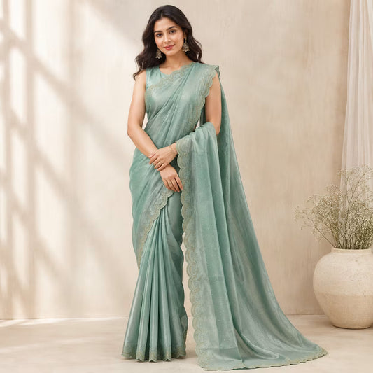 Shimmer Embellished Saree with Scalloped Border