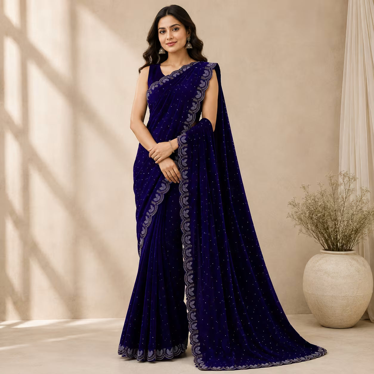 Shimmer Embellished Saree with Scalloped Border