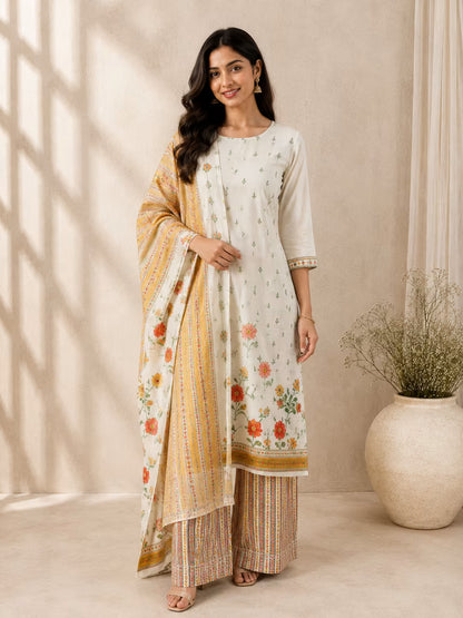 Women’s Printed Kurta Palazzo Suit Set with Dupatta