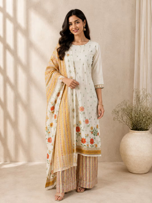 Women’s Printed Kurta Palazzo Suit Set with Dupatta