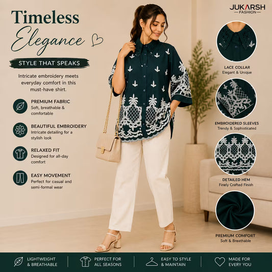 Jukarsh Embroidered Collared Cotton Blend Shirt