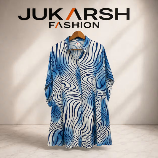 Abstract Wave Print Long Tunic Shirt