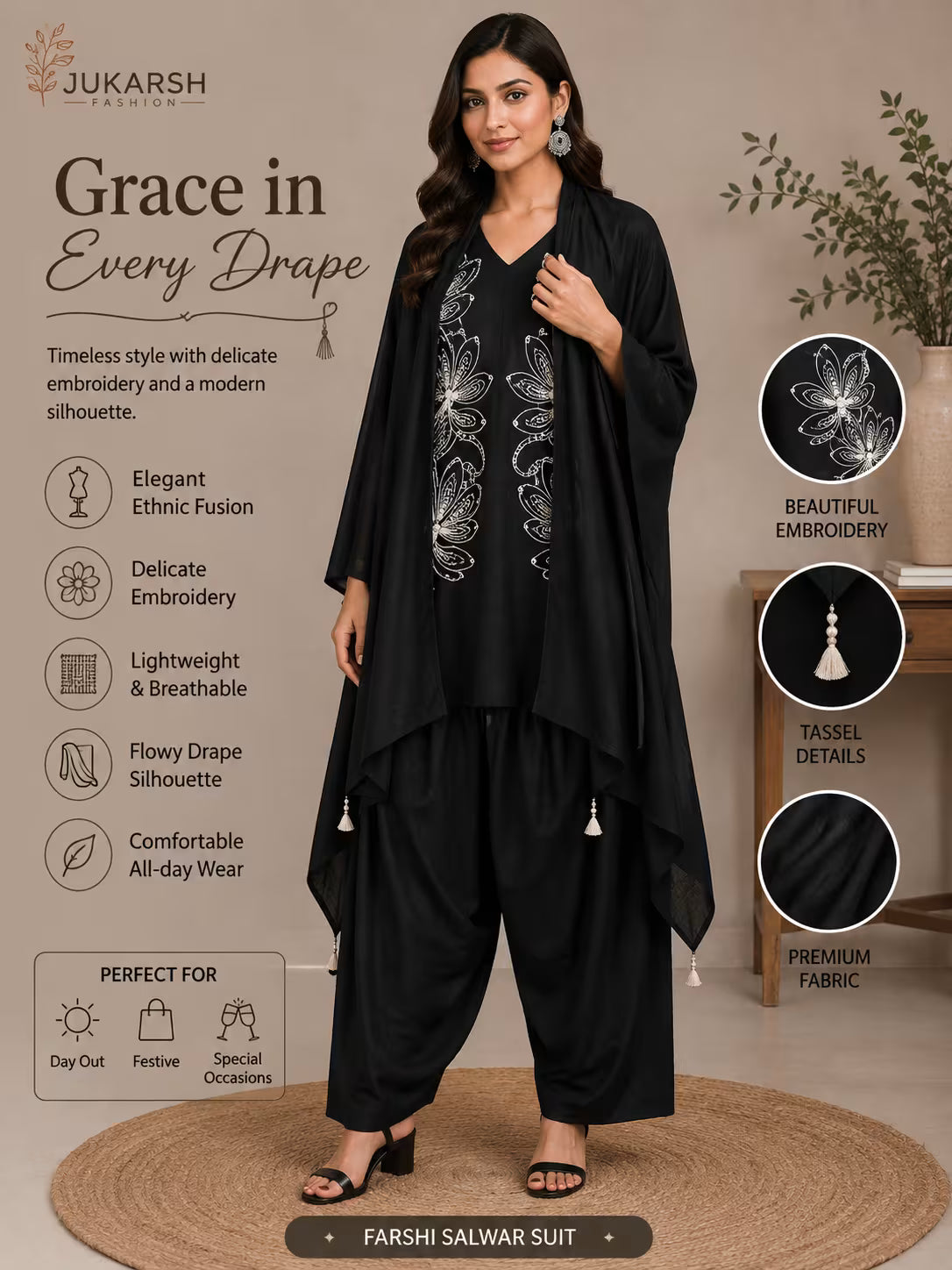 Jukarsh Fashion Women's Embroidered 3-Piece Co-Ord Set