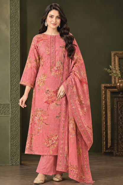 Silk Floral Embroidered Unstitched Suit with Dupatta