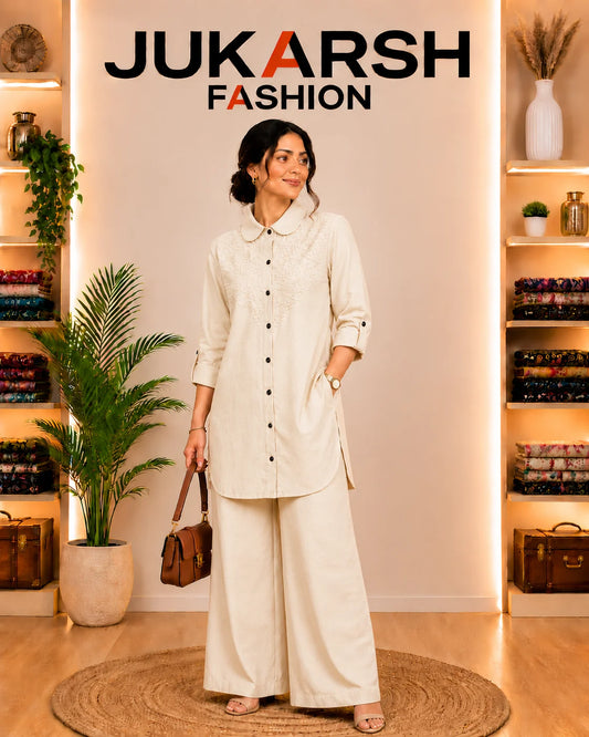 JUKARSH Fashion Embroidered Cotton Blend Long Shirt Tunic for Women