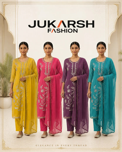 Lakhoji All Over Hand Work Unstitched Suit with Naznin Dupatta