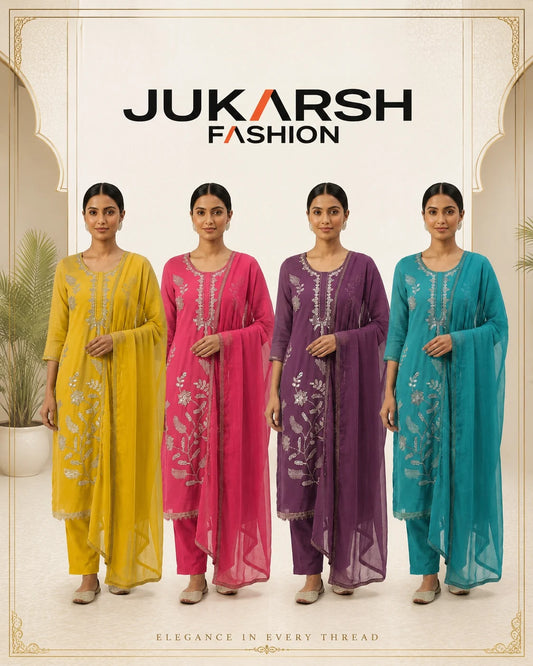 Lakhoji All Over Hand Work Unstitched Suit with Naznin Dupatta