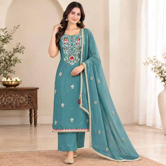Jukarsh Fashion Rashmika Embroidered Unstitched Suit