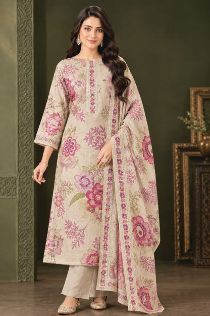 Silk Floral Embroidered Unstitched Suit with Dupatta
