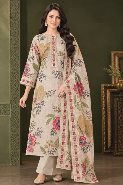 Silk Floral Embroidered Unstitched Suit with Dupatta