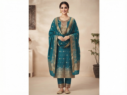 Festive Elegance Banarasi Silk Suit Set with Zari Embroidery & Matching Dupatta
