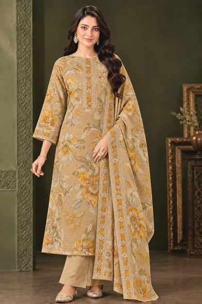 Silk Floral Embroidered Unstitched Suit with Dupatta