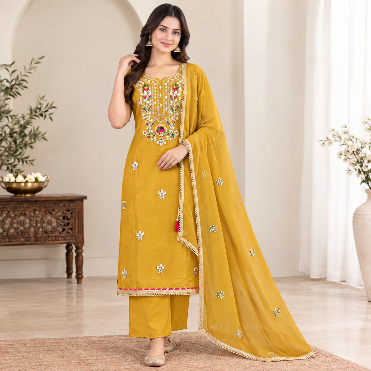 Jukarsh Fashion Rashmika Embroidered Unstitched Suit