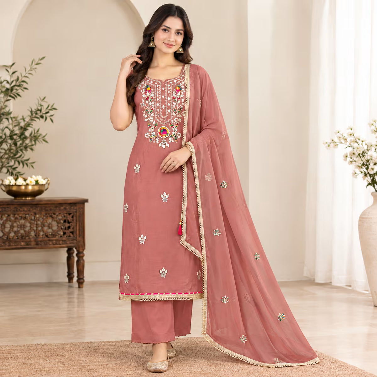 Jukarsh Fashion Rashmika Embroidered Unstitched Suit