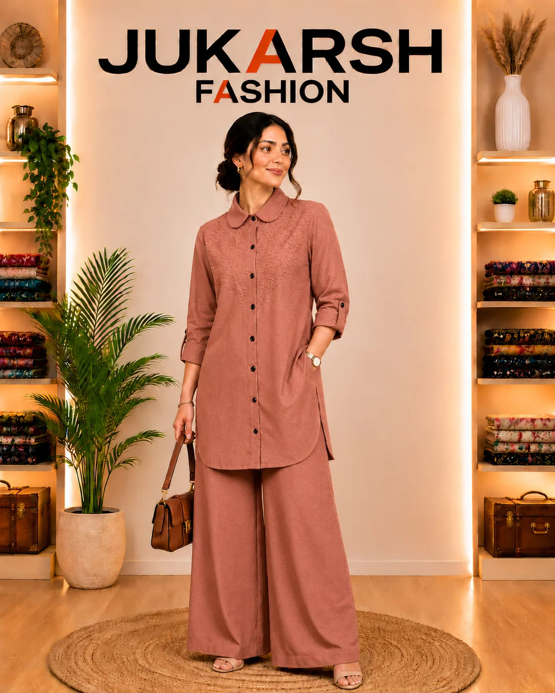 JUKARSH Fashion Embroidered Cotton Blend Long Shirt Tunic for Women