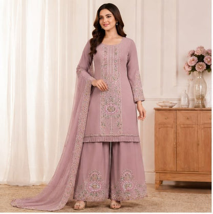 Embroidered Georgette Sharara Suit Set with Dupatta