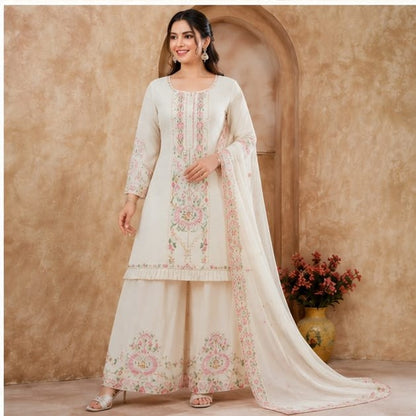 Embroidered Georgette Sharara Suit Set with Dupatta