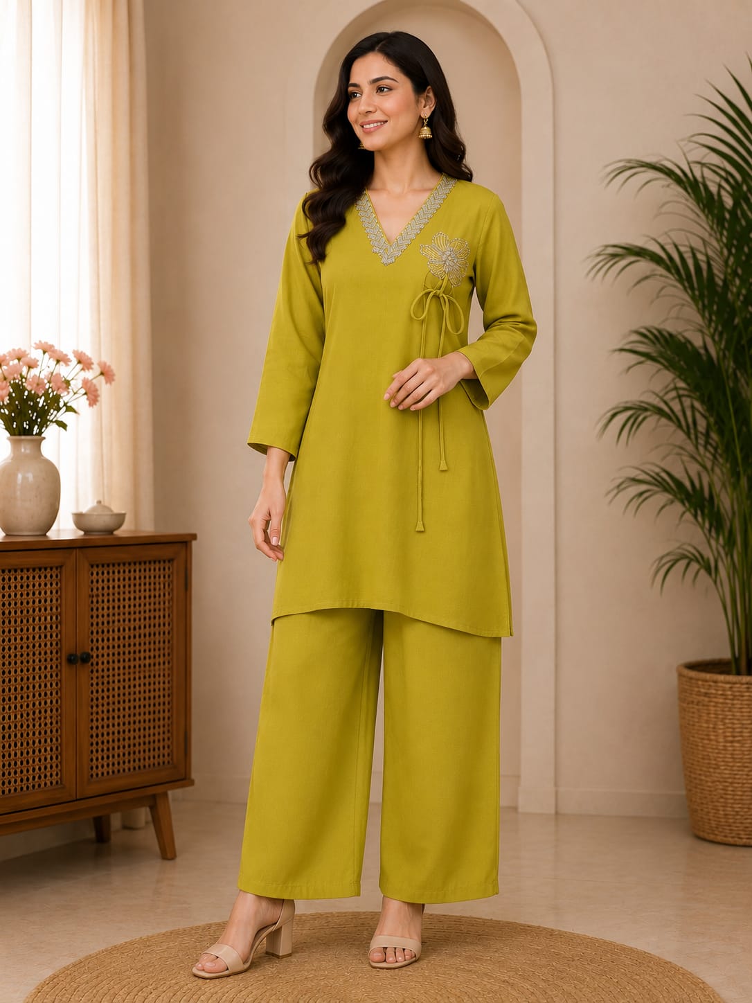 Elegant Blush Pink Embroidered Co-Ord Set for Women | Premium Casual & Festive Wear