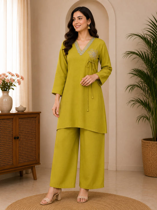 Elegant Blush Pink Embroidered Co-Ord Set for Women | Premium Casual & Festive Wear