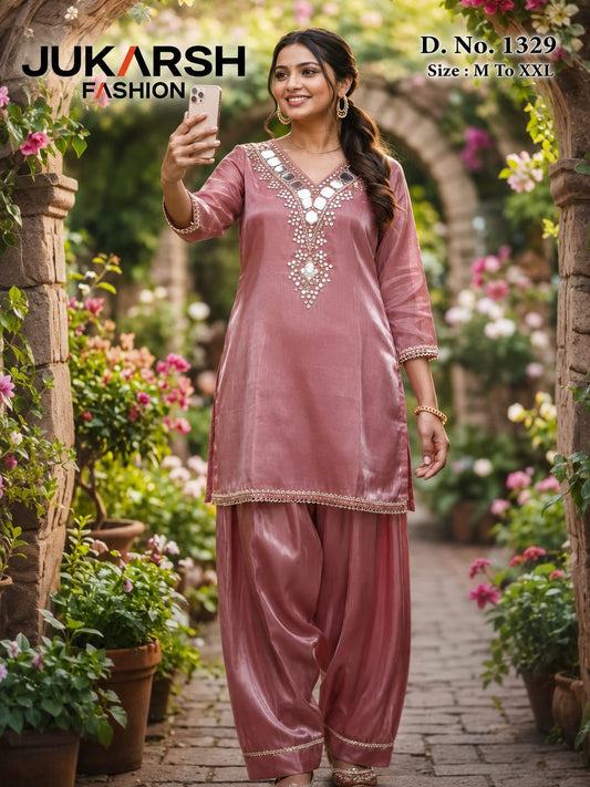 Embroidered Organza Straight Kurta with Trouser Set for Women (M–XXL)