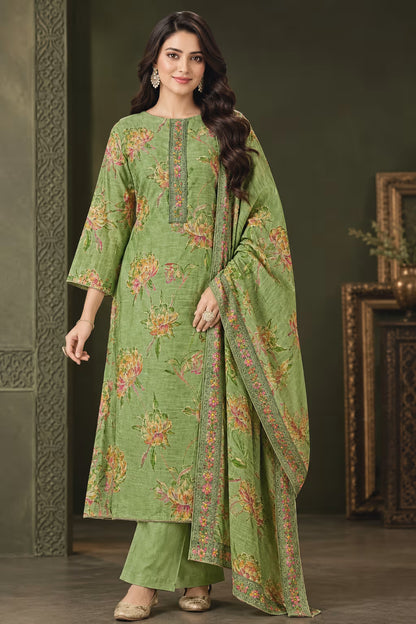 Silk Floral Embroidered Unstitched Suit with Dupatta