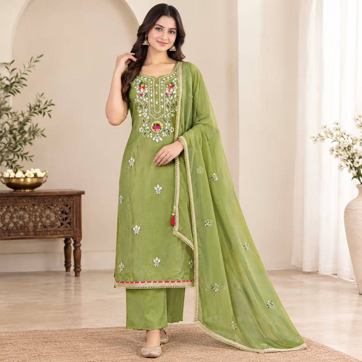 Jukarsh Fashion Rashmika Embroidered Unstitched Suit