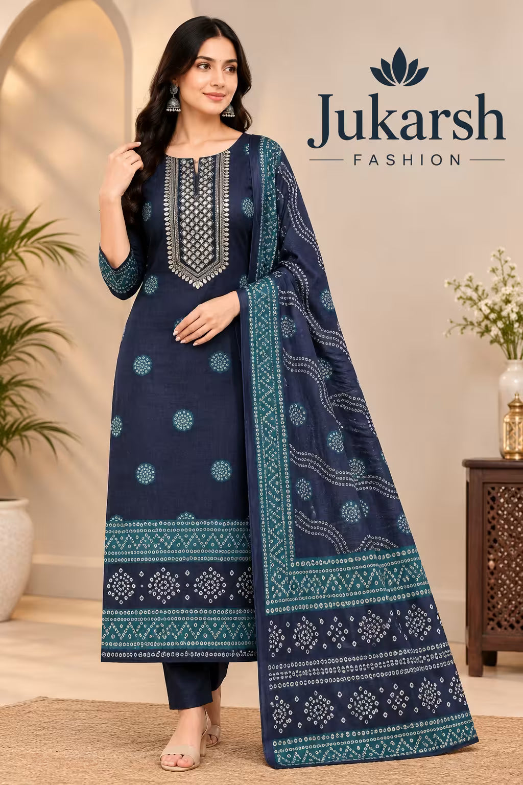 Modal Print Unstitched Suit Set with Rayon Bottom & Printed Dupatta | Women's Ethnic Dress Material