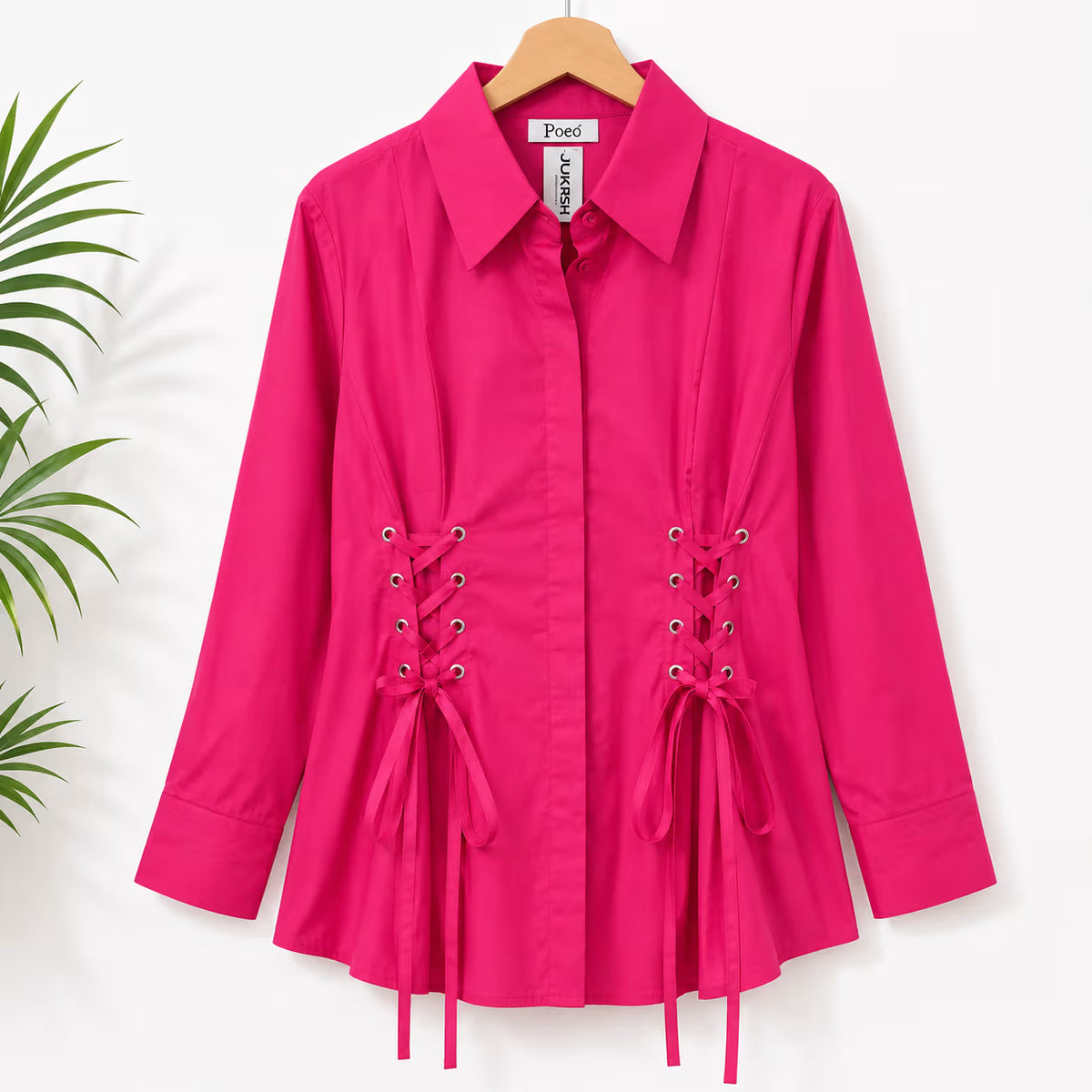 Women's Purple Corset Waist Shirt Dress | Long Sleeve Designer Top