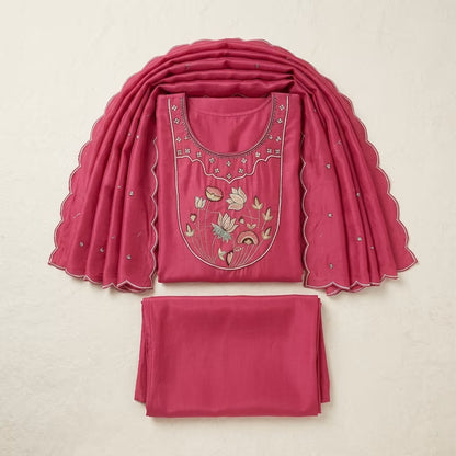 Roman Silk Sleeve Work Kurti with Divider Palazzo Set (M-XXL)