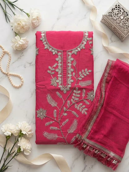 Lakhoji All Over Hand Work Unstitched Suit with Naznin Dupatta